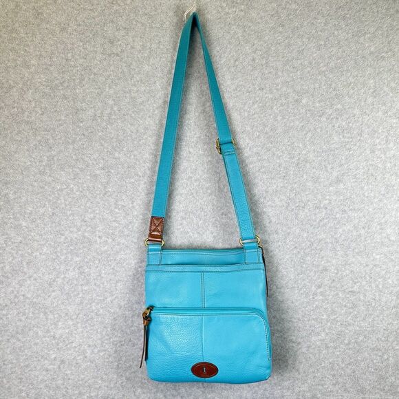 Fossil Morgan Crossbody Handbag Leather Purse Messenger Bag Turquoise Blue‎ - Picture 7 of 14